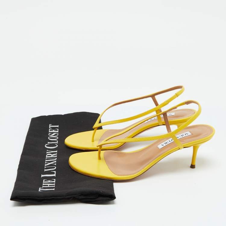Pre Owned Aquazzura Yellow Leather Divina Slingback Sandals Size 36