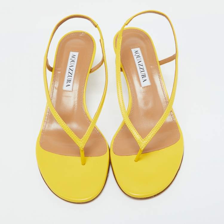 Pre Owned Aquazzura Yellow Leather Divina Slingback Sandals Size 36