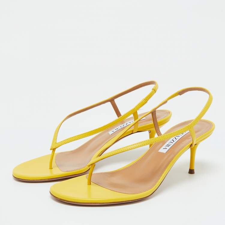 Pre Owned Aquazzura Yellow Leather Divina Slingback Sandals Size 36