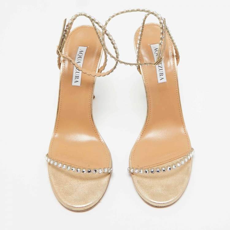 Pre Owned Aquazzura Gold Leather Tequila Ankle Strap Sandals Size 39