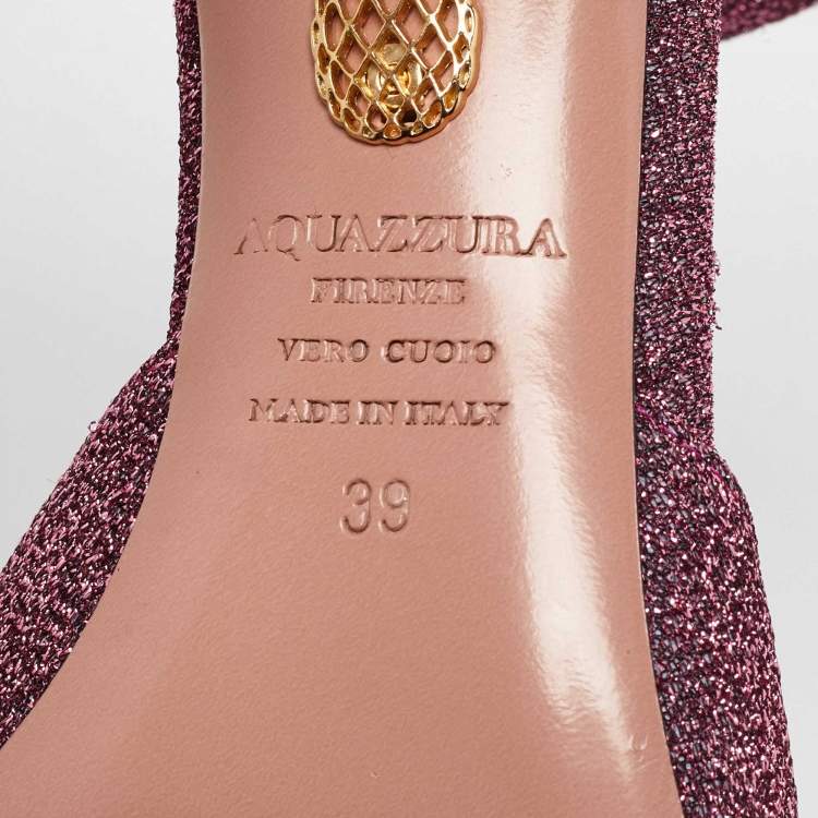 Pre Owned Aquazzura Metallic Pink Lurex Fabric Powder Puff Ankle Strap Sandals Size 39
