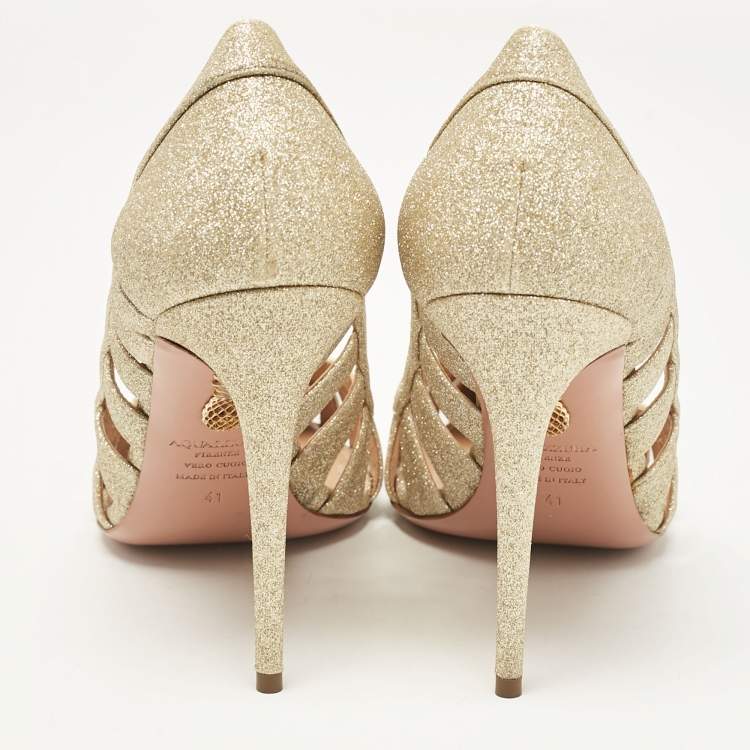 Pre Owned Aquazzura Gold Glitter and PVC Pointed Toe Pumps Size 41