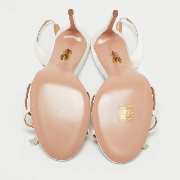مملوكة مسبقًا Aquazzura White Satin Bow Embellished Babe Slingback Sandals Size 40