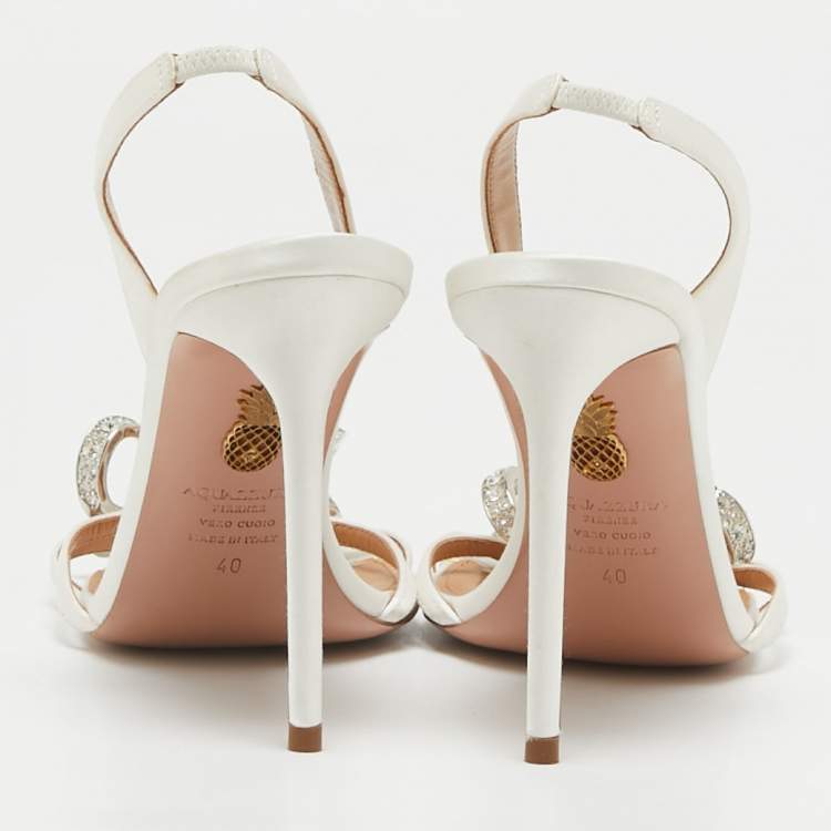 مملوكة مسبقًا Aquazzura White Satin Bow Embellished Babe Slingback Sandals Size 40