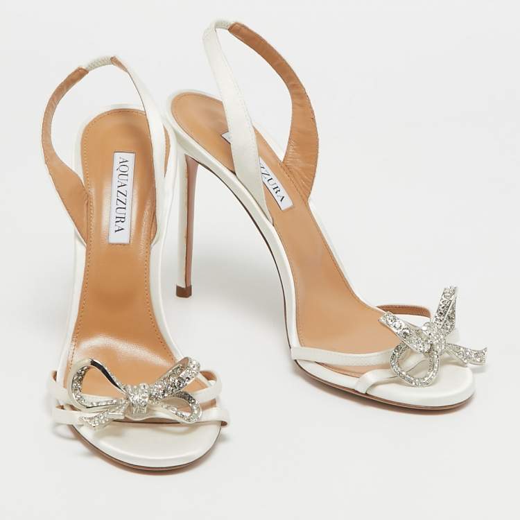 مملوكة مسبقًا Aquazzura White Satin Bow Embellished Babe Slingback Sandals Size 40