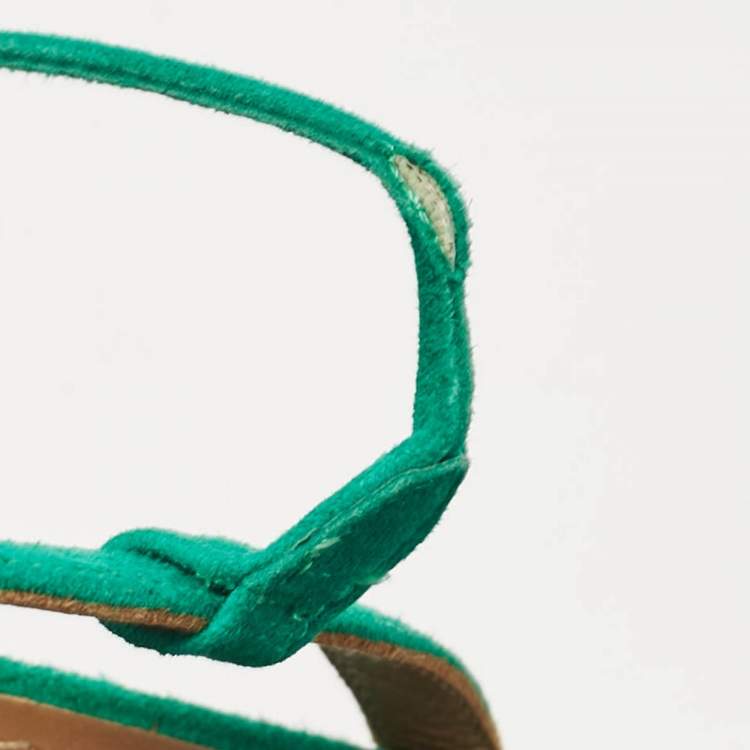 مملوكة مسبقًا Aquazzura Green Suede  Fringed Wild Thing Ankle Strap Sandals Size 36