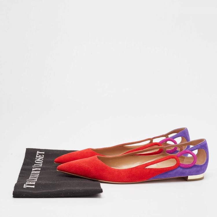 Pre Owned Aquazzura Multicolor Suede Forever Marilyn Ballet Flats Size 39.5