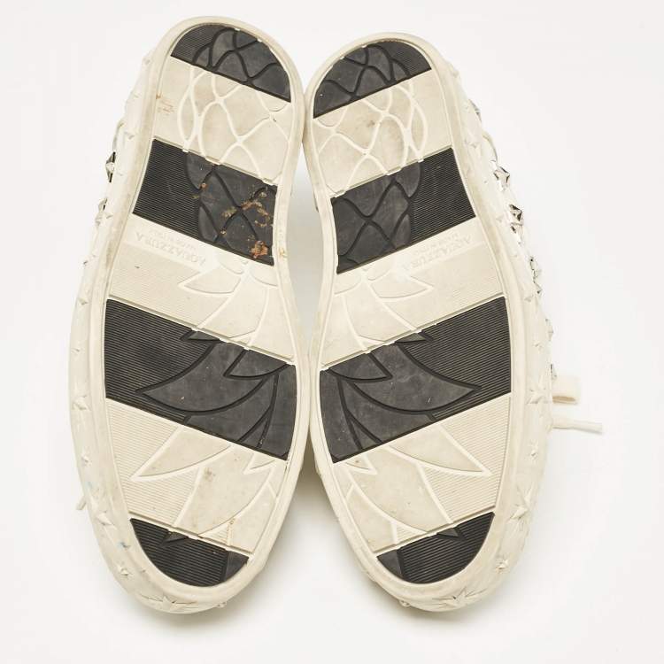 Pre Owned Aquazzura White/Silver Leather Cosmic Star-Stud Low Top Sneakers Size 40.5