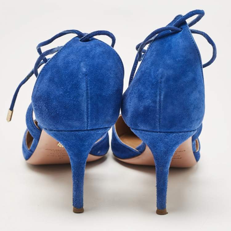 Pre Owned Aquazzura Blue Suede Matilde Ankle Wrap Pumps Size 40