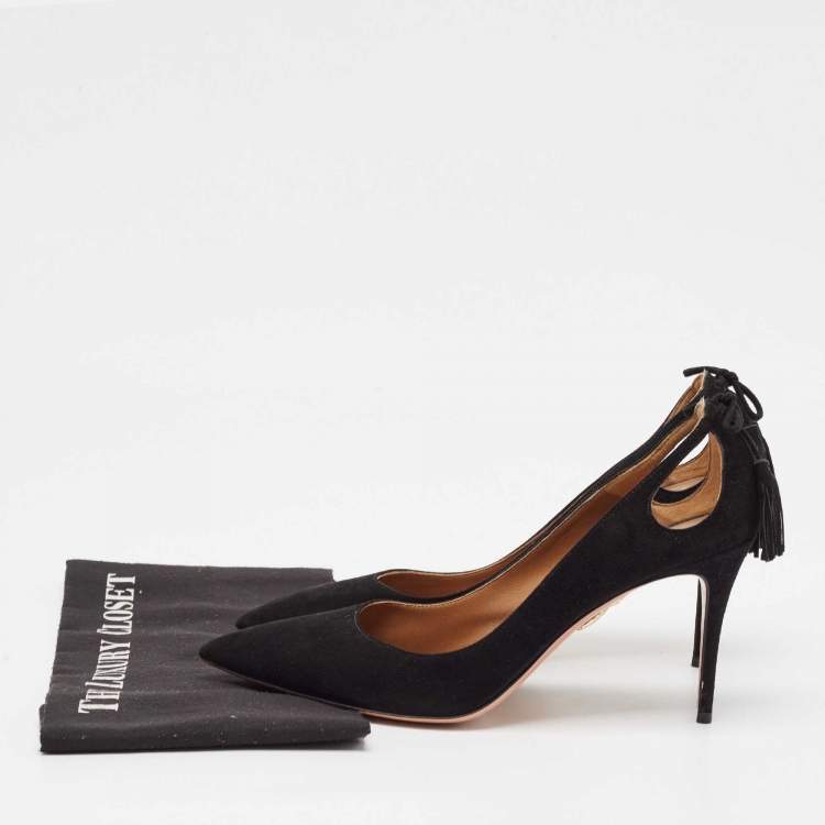 مملوكة مسبقًا Aquazzura Black Suede Forever Marilyn Tassel Pumps Size 41