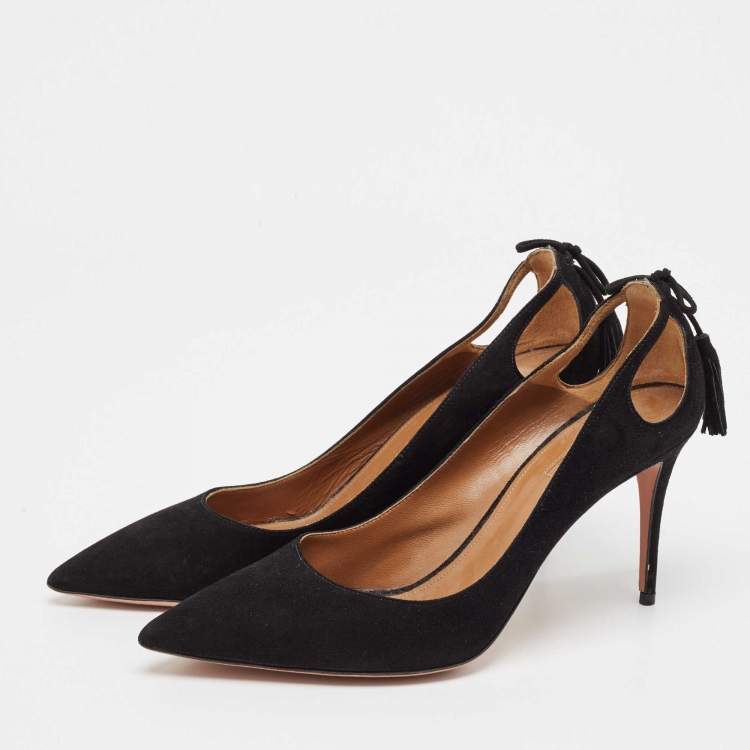 مملوكة مسبقًا Aquazzura Black Suede Forever Marilyn Tassel Pumps Size 41