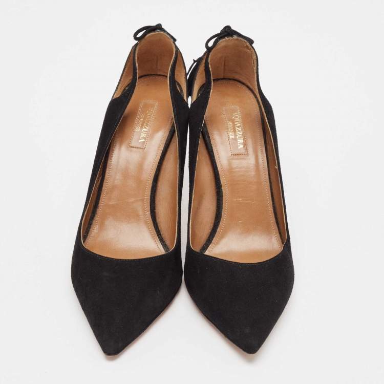 مملوكة مسبقًا Aquazzura Black Suede Forever Marilyn Tassel Pumps Size 41