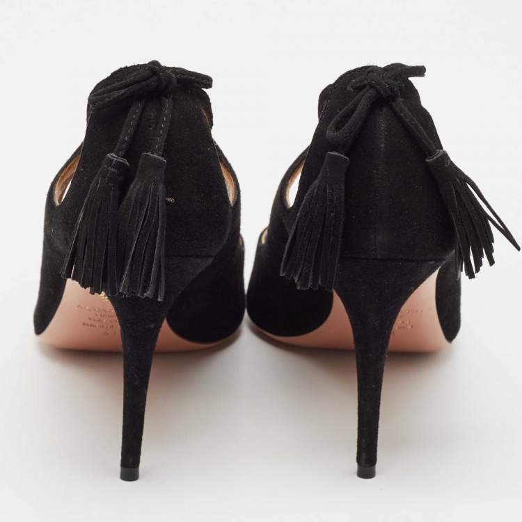 مملوكة مسبقًا Aquazzura Black Suede Forever Marilyn Tassel Pumps Size 41