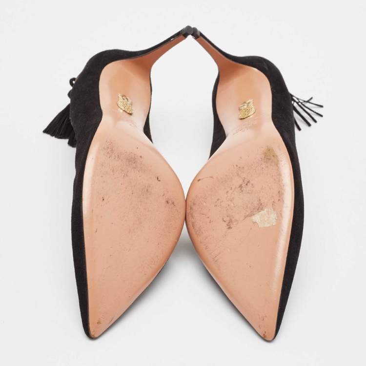 مملوكة مسبقًا Aquazzura Black Suede Forever Marilyn Tassel Pumps Size 41