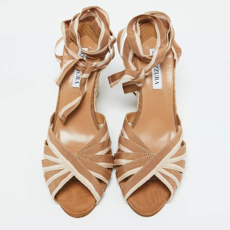 مملوكة مسبقًا Aquazzura Beige Fabric Marinaia Espadrille Wedge Sandals Size 40