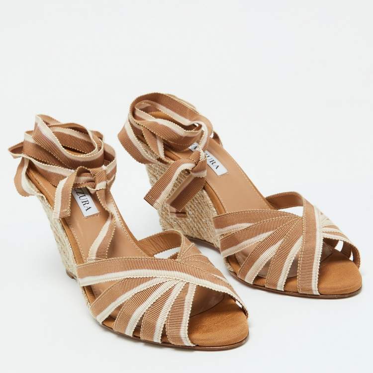 مملوكة مسبقًا Aquazzura Beige Fabric Marinaia Espadrille Wedge Sandals Size 40