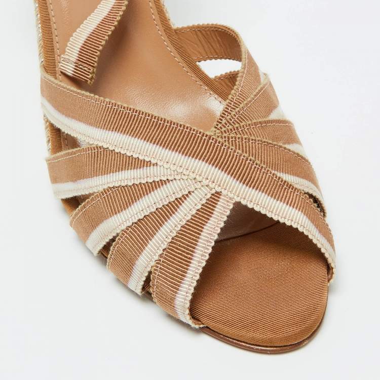 مملوكة مسبقًا Aquazzura Beige Fabric Marinaia Espadrille Wedge Sandals Size 40