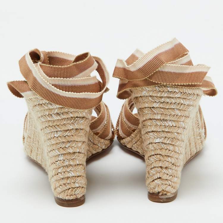 مملوكة مسبقًا Aquazzura Beige Fabric Marinaia Espadrille Wedge Sandals Size 40