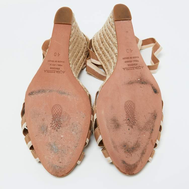مملوكة مسبقًا Aquazzura Beige Fabric Marinaia Espadrille Wedge Sandals Size 40