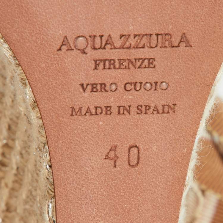 مملوكة مسبقًا Aquazzura Beige Fabric Marinaia Espadrille Wedge Sandals Size 40