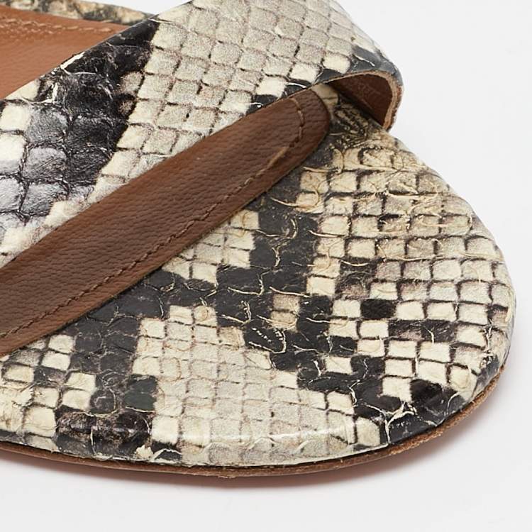 Pre Owned Aquazzura Grey/Brown Python Embossed Leather Spin Me Around  Sandals Size 36