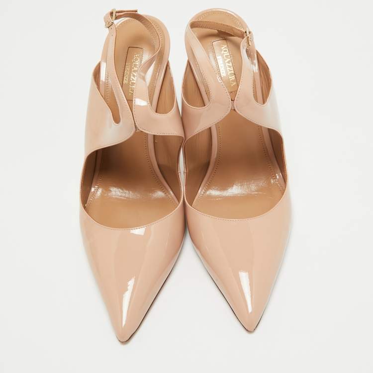 Pre Owned Aquazzura Beige Patent Leather Talana Ankle Strap Pumps Size 40.5
