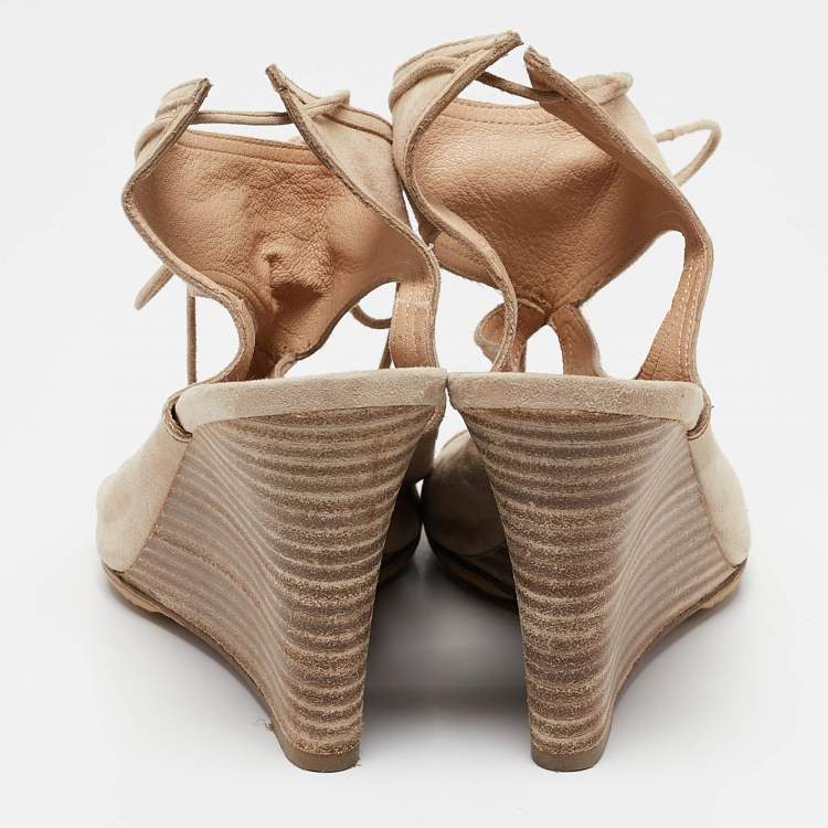 Pre Owned Aquazzura Beige Suede Wedge Sandals Size 38.5