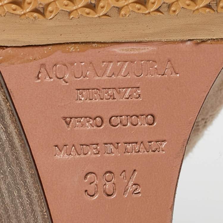 Pre Owned Aquazzura Beige Suede Wedge Sandals Size 38.5