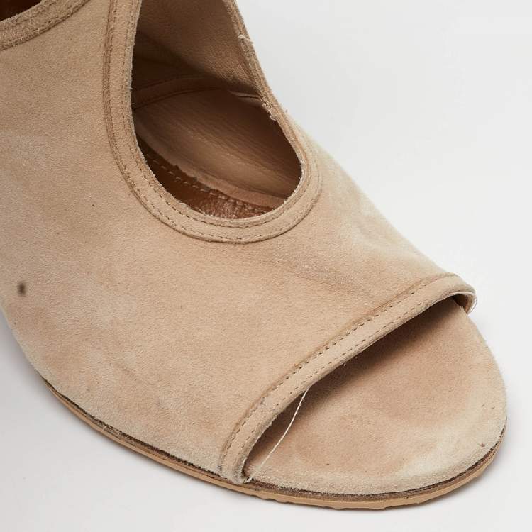 Pre Owned Aquazzura Beige Suede Wedge Sandals Size 38.5