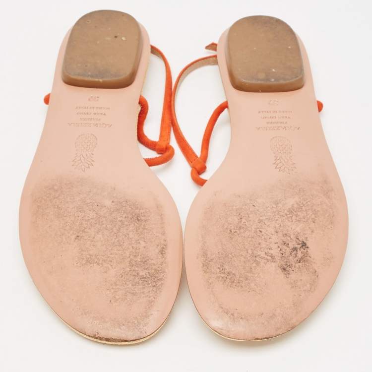 Pre Owned Aquazzura Orange Suede Star Embellished Slingback Sandals Size 39