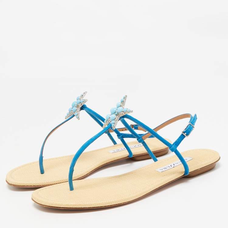 مملوكة مسبقًا Aquazzura Blue Suede Seastar Thong Sandals Size 39