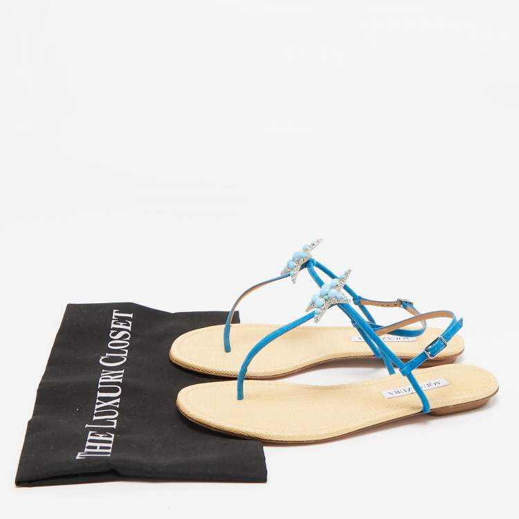 مملوكة مسبقًا Aquazzura Blue Suede Seastar Thong Sandals Size 39
