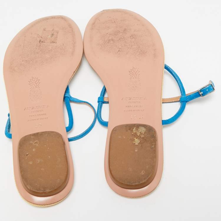 مملوكة مسبقًا Aquazzura Blue Suede Seastar Thong Sandals Size 39