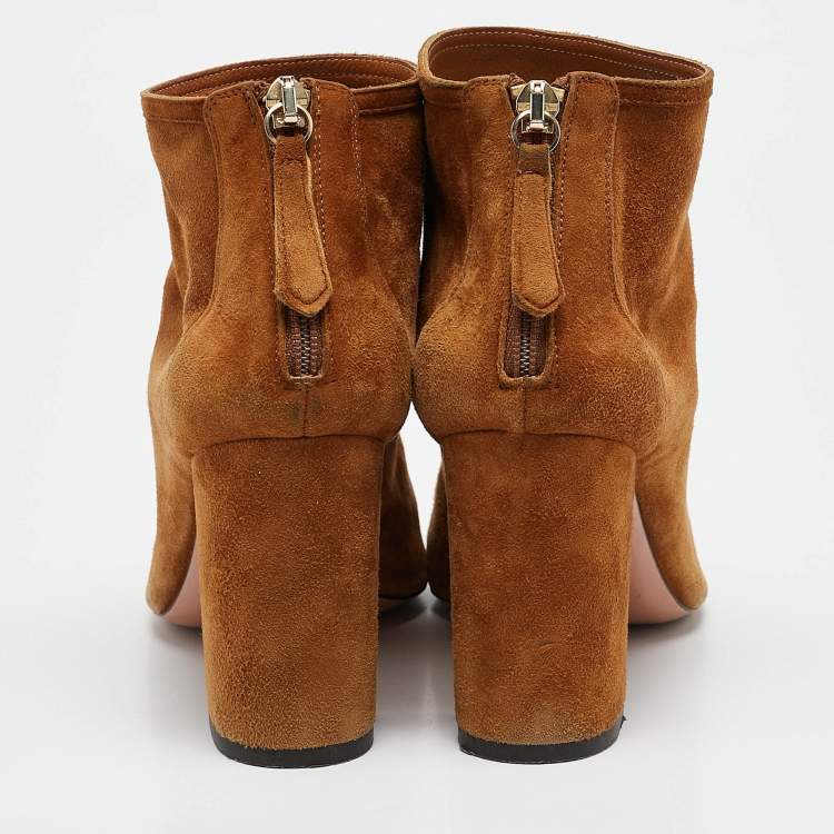 Pre Owned Aquazzura Brown Suede Brooklyn Ankle Length Boots Size 36.5