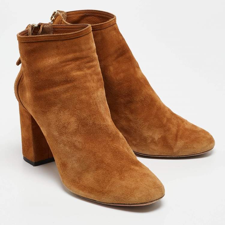 Pre Owned Aquazzura Brown Suede Brooklyn Ankle Length Boots Size 36.5
