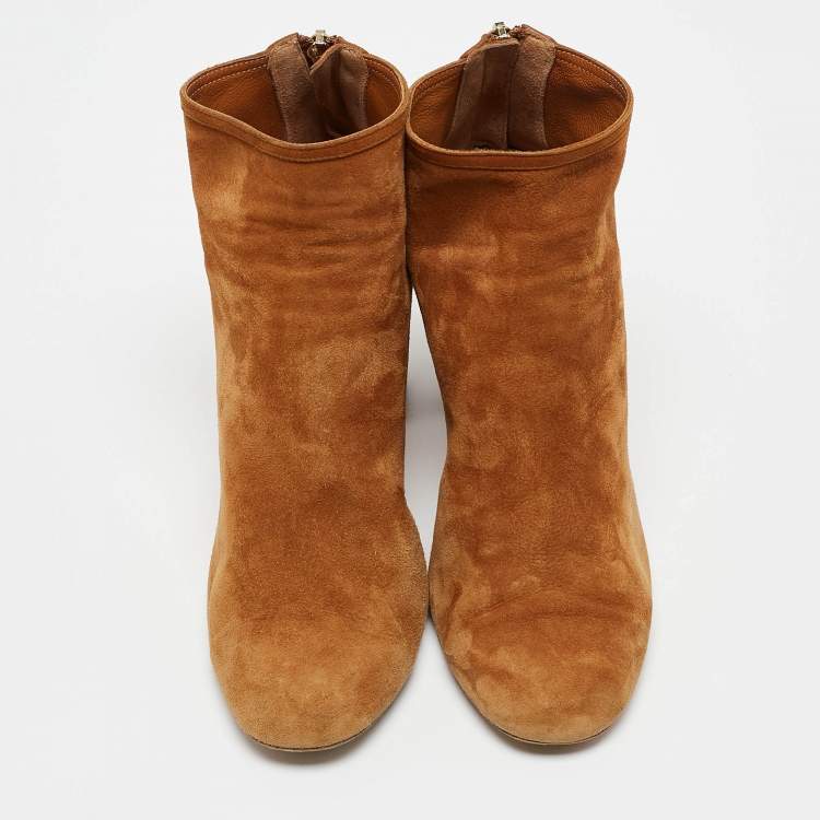 Pre Owned Aquazzura Brown Suede Brooklyn Ankle Length Boots Size 36.5
