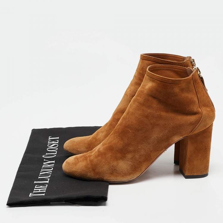 Pre Owned Aquazzura Brown Suede Brooklyn Ankle Length Boots Size 36.5