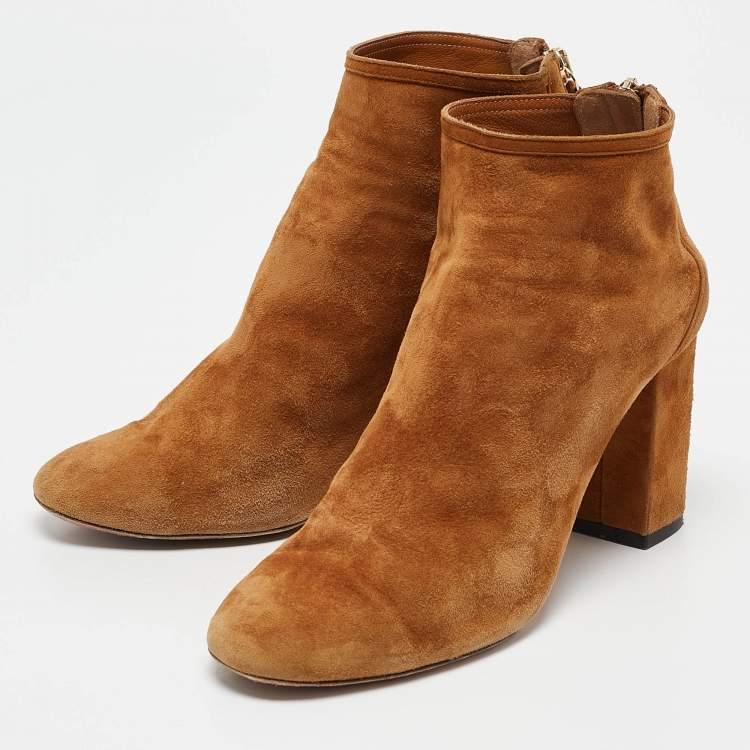 Pre Owned Aquazzura Brown Suede Brooklyn Ankle Length Boots Size 36.5