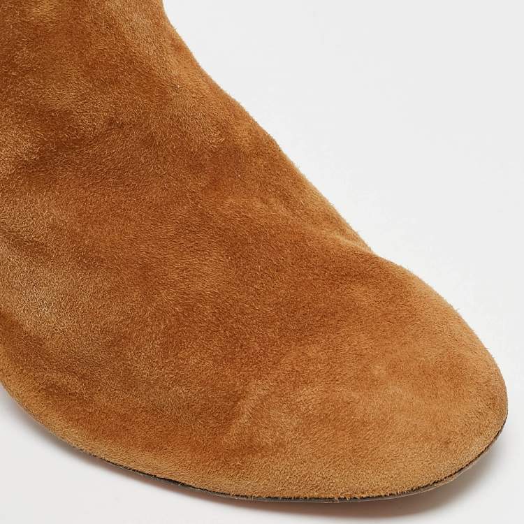 Pre Owned Aquazzura Brown Suede Brooklyn Ankle Length Boots Size 36.5