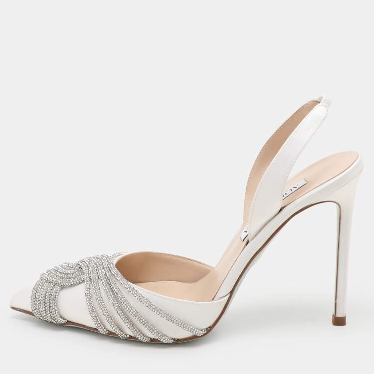 Pre Owned Aquazzura White Satin Gatsby Slingback Pumps Size 37