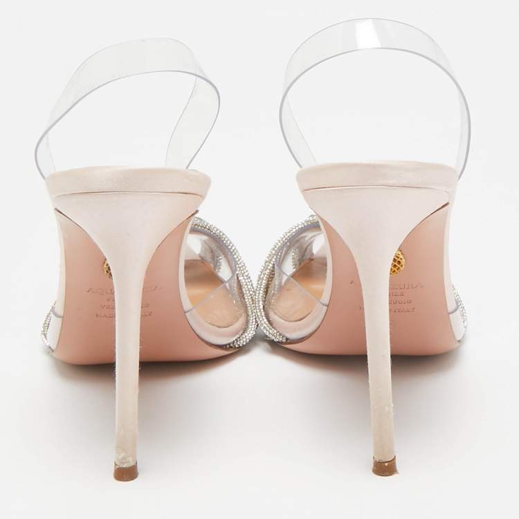 Pre Owned Aquazzura Transparent PVC Crystal Embellished Gatsby Pumps Size 38