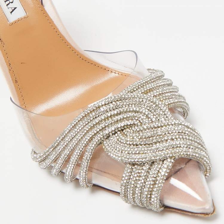 Pre Owned Aquazzura Transparent PVC Crystal Embellished Gatsby Pumps Size 38