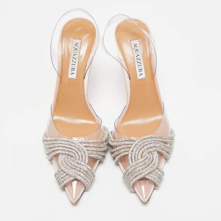 Pre Owned Aquazzura Transparent PVC Crystal Embellished Gatsby Pumps Size 38