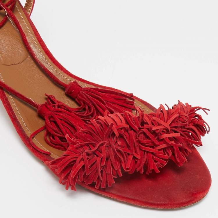 Pre Owned Aquazzura Red Suede Wild Thing Ankle Strap Sandals Size 42