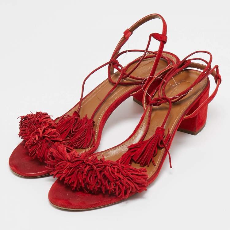Pre Owned Aquazzura Red Suede Wild Thing Ankle Strap Sandals Size 42