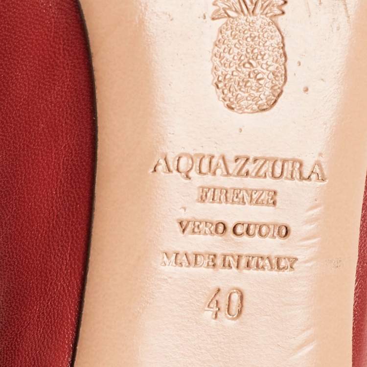 Pre Owned Aquazzura Red Leather Christy Ankle Tie Ballet Flats Size 40