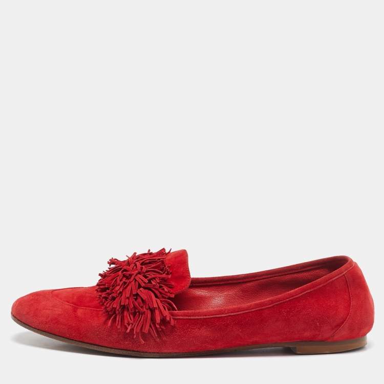 Pre Owned Aquazzura Red Suede Wild Thing Smoking Slippers Size 39.5