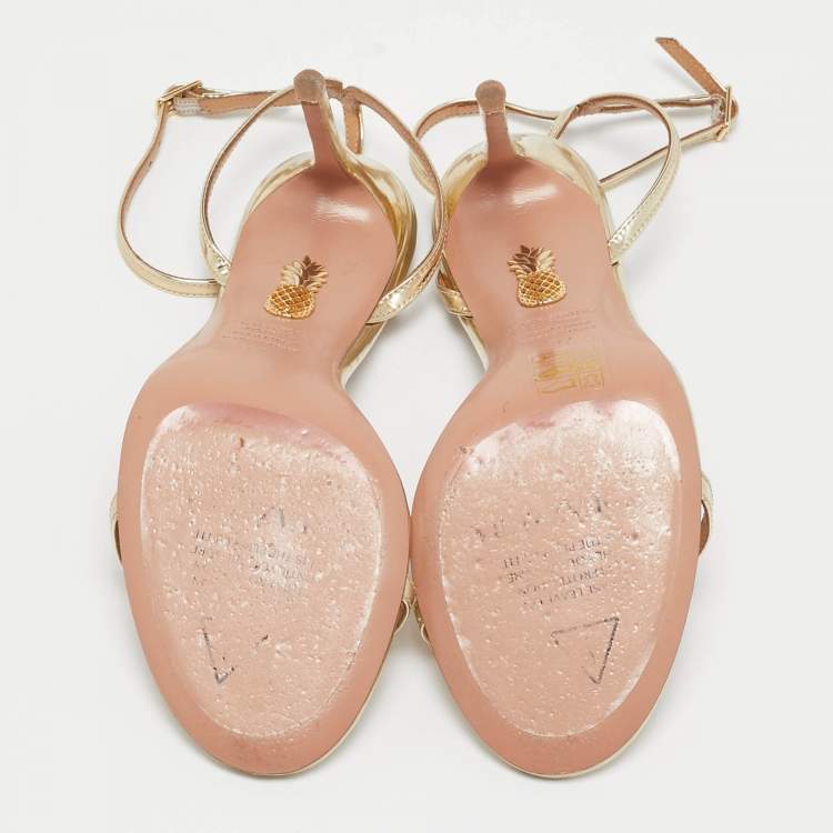 Pre Owned Aquazzura Gold Leather Olie Sandals Size 37