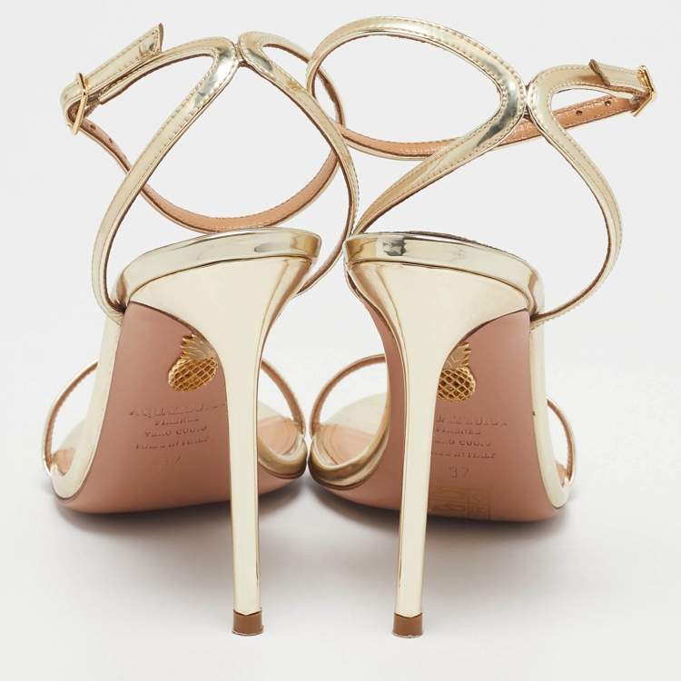 Pre Owned Aquazzura Gold Leather Olie Sandals Size 37