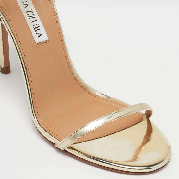 Pre Owned Aquazzura Gold Leather Olie Sandals Size 37